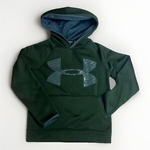 Dark Green Under Armour Hoodie rubberized logo on front sz small